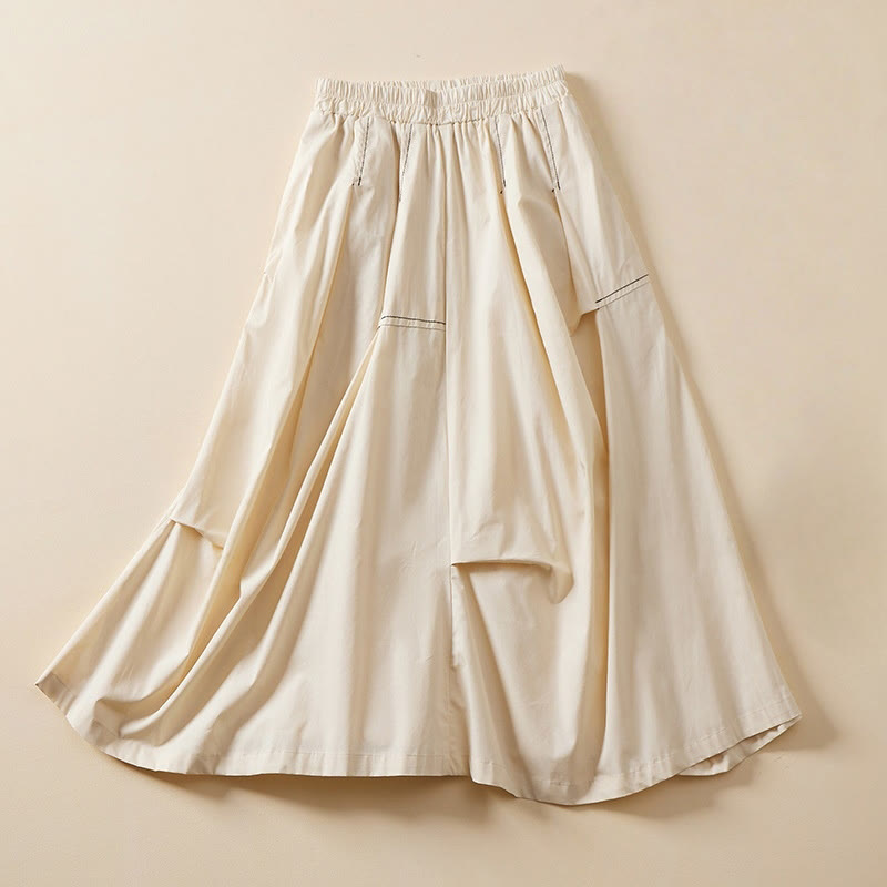 Jupe d'été décontractée en coton avec poches pour femme, motif irrégulier, motif Buddha Stones - PapayaWhip - US8-10，UK/AU12-14，EU40-42 (2XL) - image 0