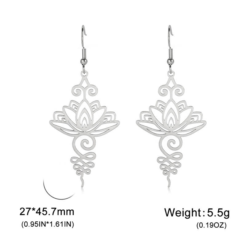 Boucles d'oreilles pendantes en acier inoxydable avec Buddha Stones et fleur de lotus creuse