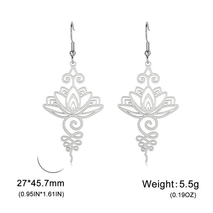 Boucles d'oreilles pendantes en acier inoxydable avec Buddha Stones et fleur de lotus creuse
