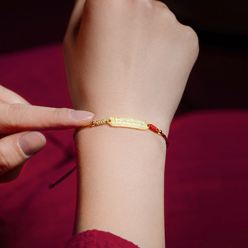 Bracelet de protection en corde rouge doré avec amulette en cuivre plaqué or 14 carats de Buddha Stones