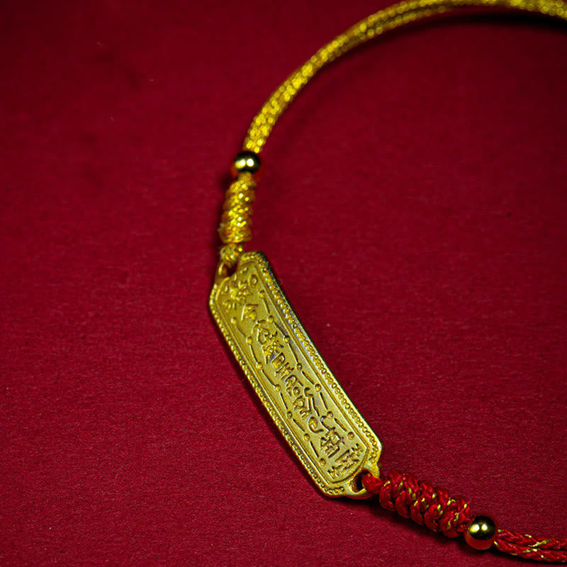 Bracelet de protection en corde rouge doré avec amulette en cuivre plaqué or 14 carats de Buddha Stones