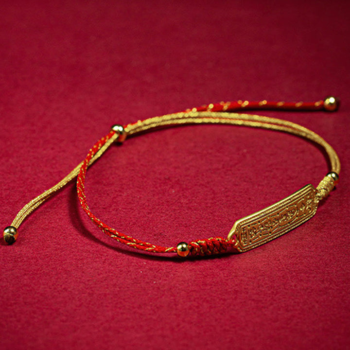 Bracelet de protection en corde rouge doré avec amulette en cuivre plaqué or 14 carats de Buddha Stones