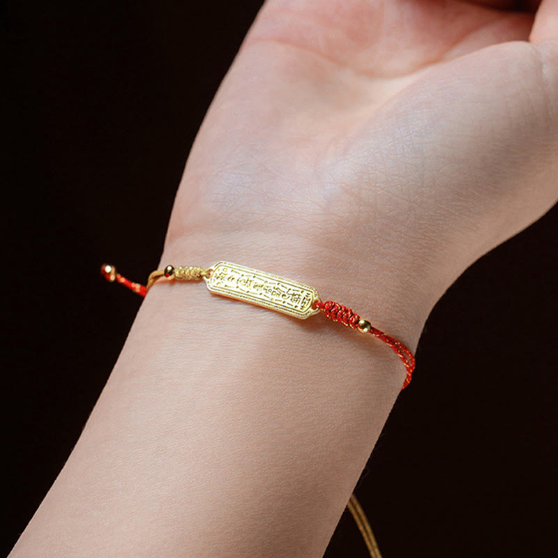 Bracelet de protection en corde rouge doré avec amulette en cuivre plaqué or 14 carats de Buddha Stones