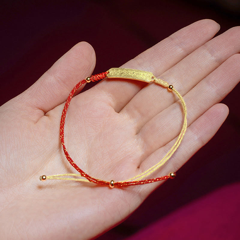 Bracelet de protection en corde rouge doré avec amulette en cuivre plaqué or 14 carats de Buddha Stones