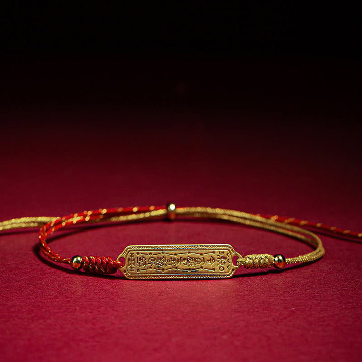 Bracelet de protection en corde rouge doré avec amulette en cuivre plaqué or 14 carats de Buddha Stones