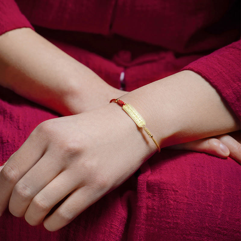 Bracelet de protection en corde rouge doré avec amulette en cuivre plaqué or 14 carats de Buddha Stones