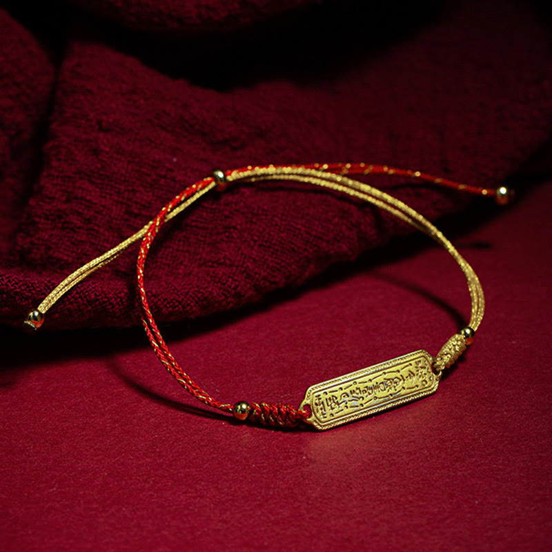 Bracelet de protection en corde rouge doré avec amulette en cuivre plaqué or 14 carats de Buddha Stones