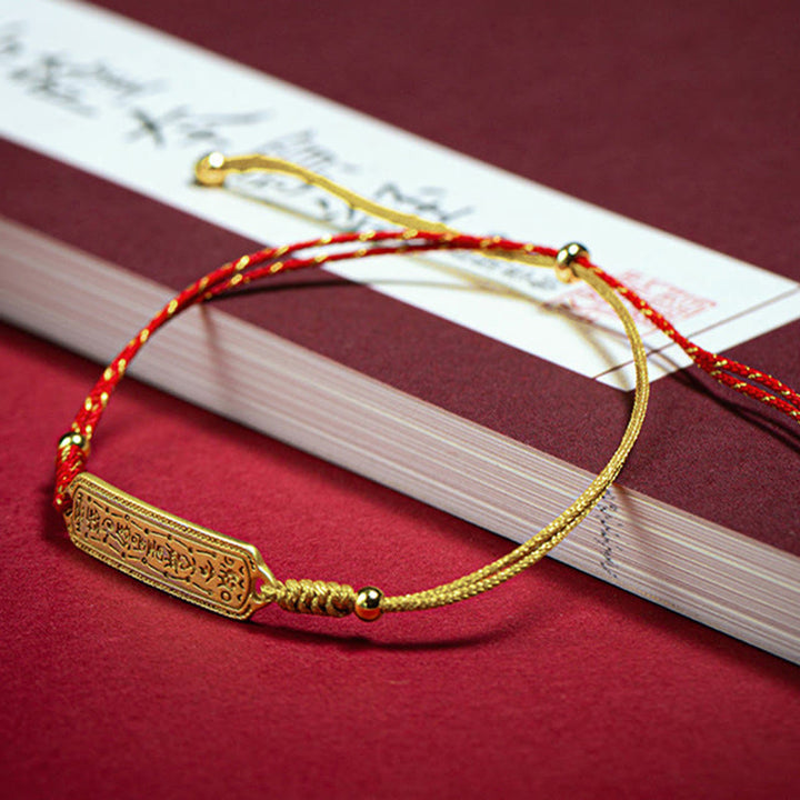 Bracelet de protection en corde rouge doré avec amulette en cuivre plaqué or 14 carats de Buddha Stones