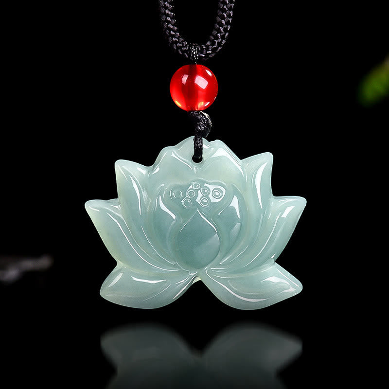 Collier pendentif en jade sculpté avec motif de fleur de lotus et Buddha Stones - image 3