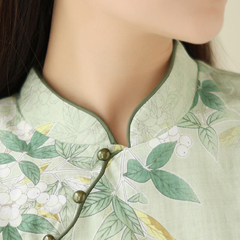 Robe mi-longue en jacquard Buddha Stones en coton et lin, style cheongsam chinois, manches mi-longues, avec poches - image 6