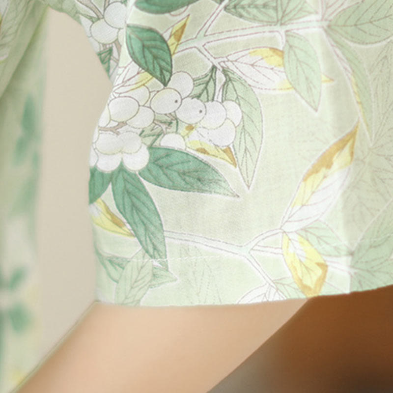 Robe mi-longue en jacquard Buddha Stones en coton et lin, style cheongsam chinois, manches mi-longues, avec poches - image 9