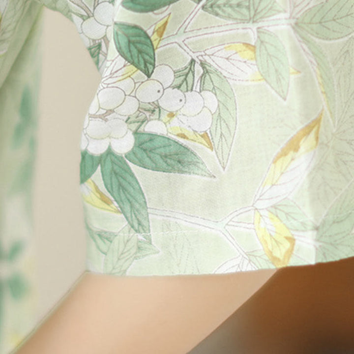 Robe mi-longue en jacquard Buddha Stones en coton et lin, style cheongsam chinois, manches mi-longues, avec poches - image 9