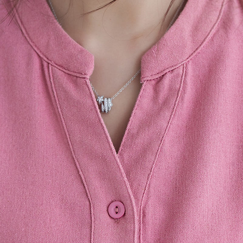 Robe mi-longue décontractée en coton et lin à manches courtes et poches, motif Buddha Stones, couleur unie, boutons - image 5