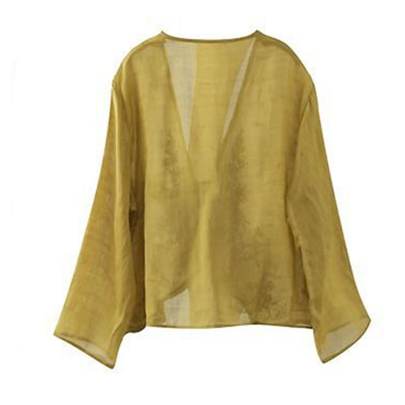 Veste cardigan décontractée à manches longues et devant ouvert avec broderies de pétales et Buddha Stones