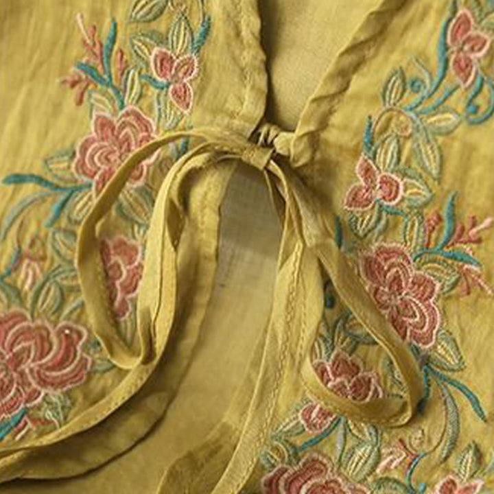 Veste cardigan décontractée à manches longues et devant ouvert avec broderies de pétales et Buddha Stones
