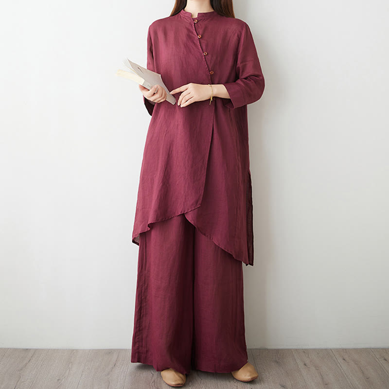 Ensemble 2 Buddha Stones pour femme, chemise à manches trois-quarts, pantalon, méditation, zen, tai-chi, coton et lin - image 8