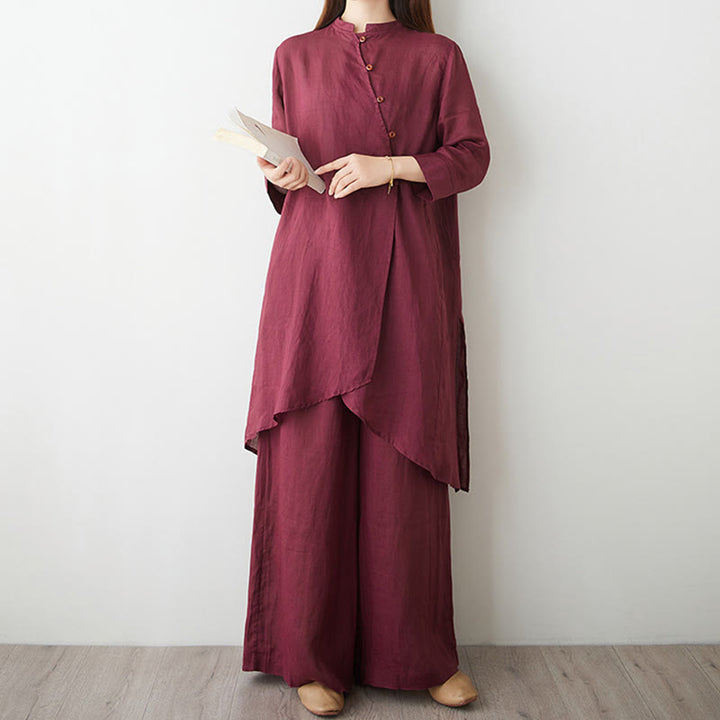 Ensemble 2 Buddha Stones pour femme, chemise à manches trois-quarts, pantalon, méditation, zen, tai-chi, coton et lin - image 8
