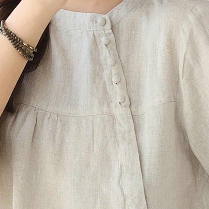 Chemise décontractée à manches longues et col montant pour femme, motif Buddha Stones , couleur unie, en coton et lin