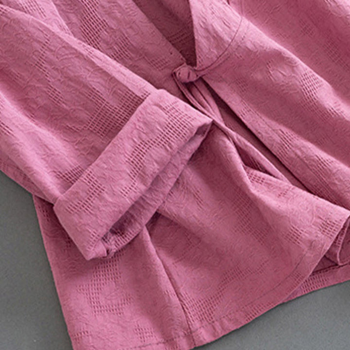 Chemise décontractée à manches longues en coton et lin pour femme, motif Buddha Stones, couleur unie, bouton grenouille, style zen - image 15