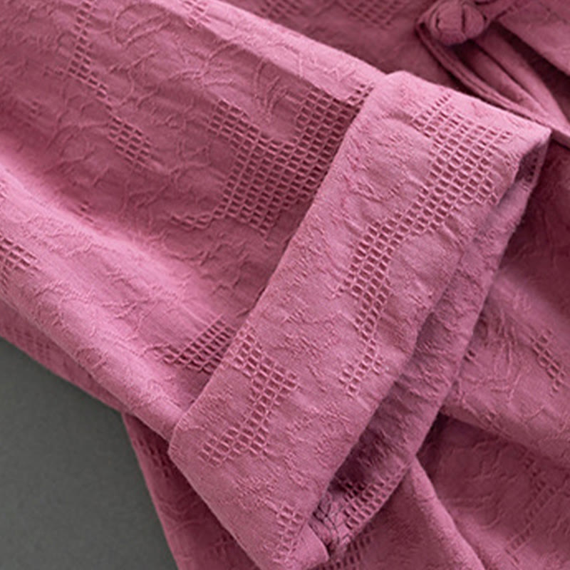 Chemise décontractée à manches longues en coton et lin pour femme, motif Buddha Stones, couleur unie, bouton grenouille, style zen