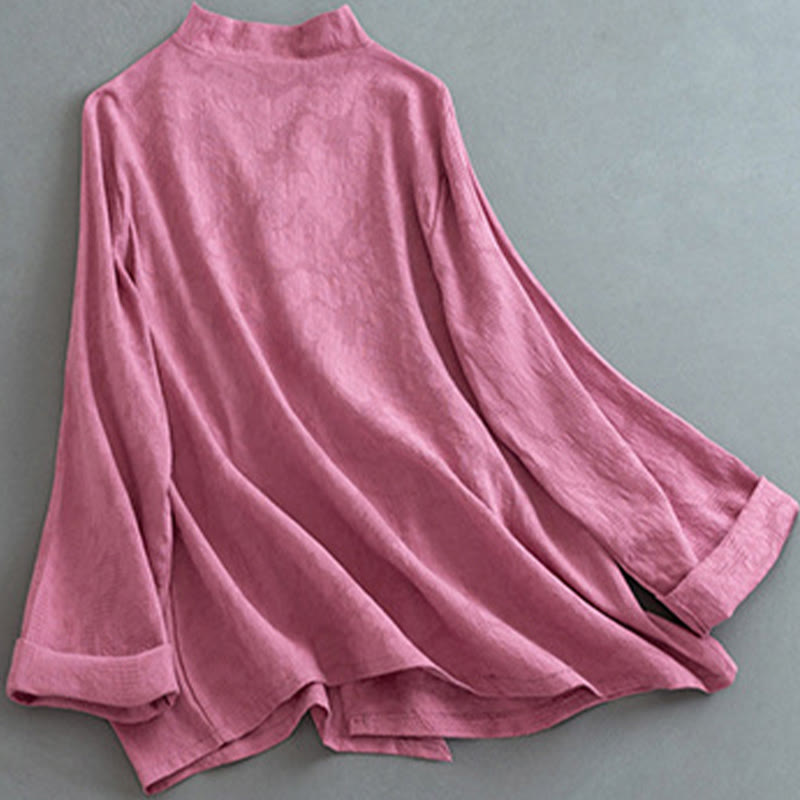 Chemise décontractée à manches longues en coton et lin pour femme, motif Buddha Stones, couleur unie, bouton grenouille, style zen