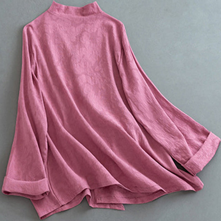 Chemise décontractée à manches longues en coton et lin pour femme, motif Buddha Stones, couleur unie, bouton grenouille, style zen