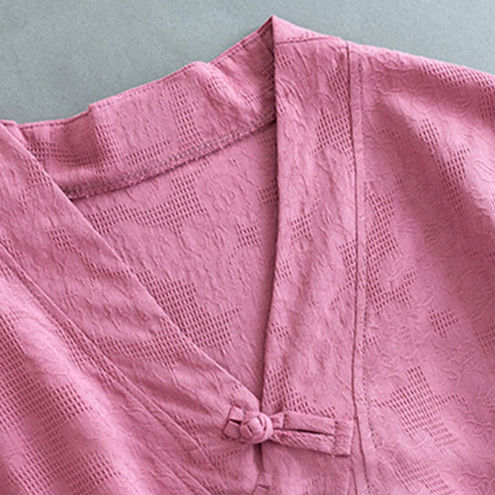 Chemise décontractée à manches longues en coton et lin pour femme, motif Buddha Stones, couleur unie, bouton grenouille, style zen