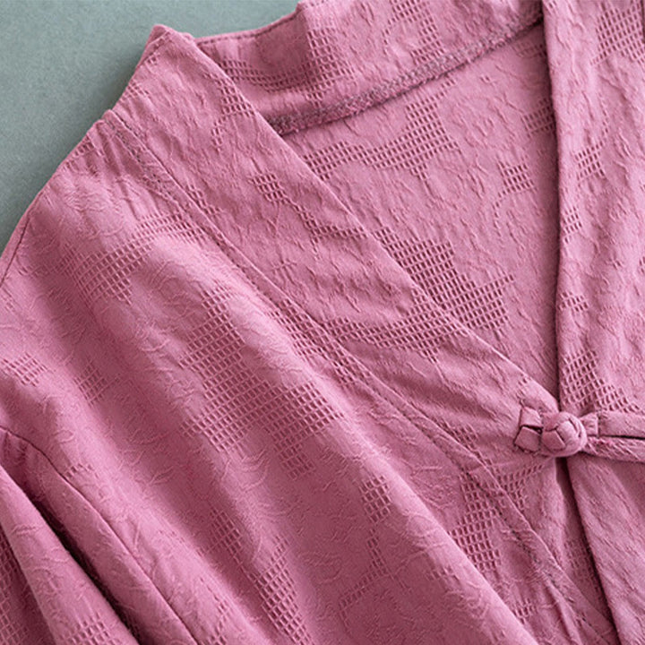 Chemise décontractée à manches longues en coton et lin pour femme, motif Buddha Stones, couleur unie, bouton grenouille, style zen - image 12