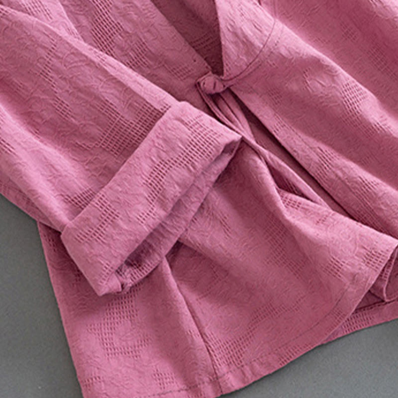 Chemise décontractée à manches longues en coton et lin pour femme, motif Buddha Stones, couleur unie, bouton grenouille, style zen