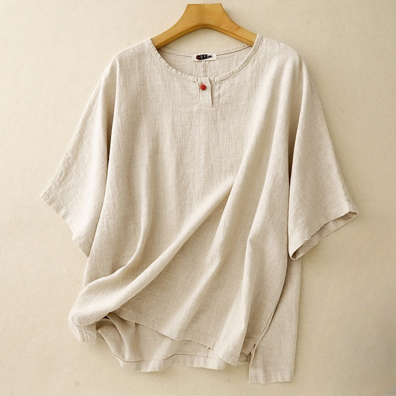 T-shirt ample à manches courtes et col rond pour femme, motif Buddha Stones - Lin - US12，UK/AU16，EU44 (2XL) - image 0