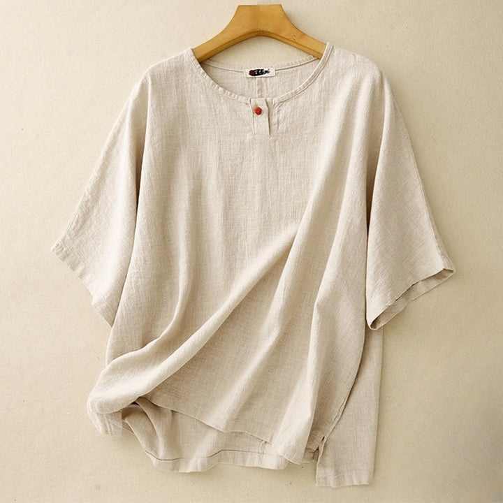 T-shirt ample à manches courtes et col rond pour femme, motif Buddha Stones - Lin - US12，UK/AU16，EU44 (2XL) - image 0