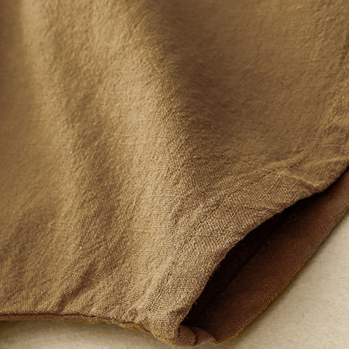 T-shirt décontracté uni à col ras du cou et manches mi-longues en coton et lin pour femme avec Buddha Stones - image 16