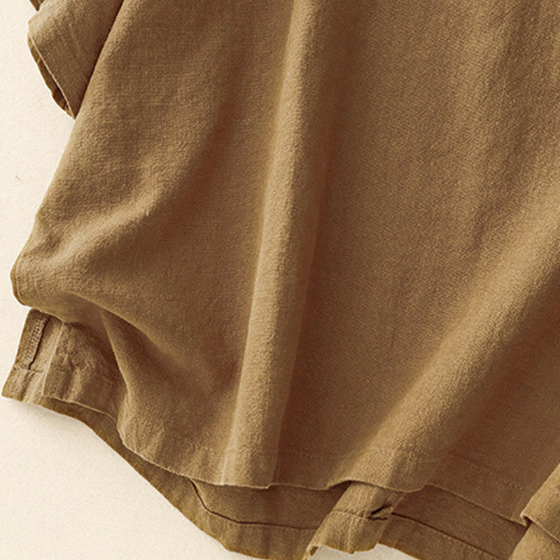 T-shirt décontracté uni à col ras du cou et manches mi-longues en coton et lin pour femme avec Buddha Stones - image 18