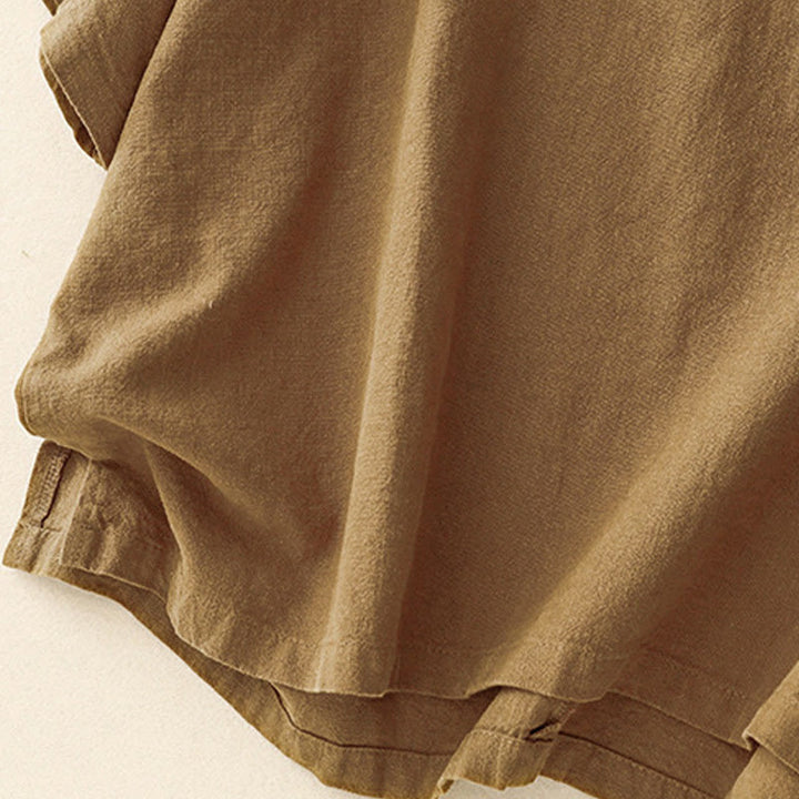 T-shirt décontracté uni à col ras du cou et manches mi-longues en coton et lin pour femme avec Buddha Stones - image 18