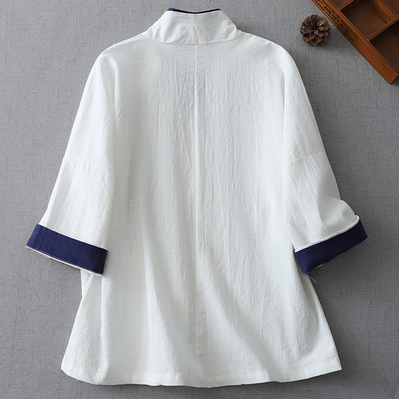 Chemise décontractée en coton et lin pour femme, motif Buddha Stones, coutures colorées, col en V, manches trois-quarts - image 6
