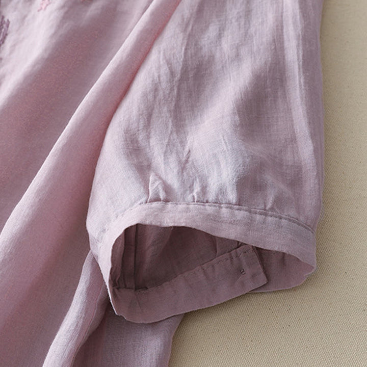 Chemise décontractée en coton et lin pour femme, motif Buddha Stones, broderie étoile filante, col en V, manches mi-longues - image 3