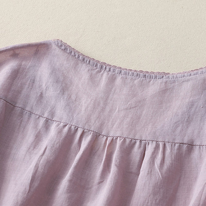 Chemise décontractée en coton et lin pour femme, motif Buddha Stones, broderie étoile filante, col en V, manches mi-longues - image 4