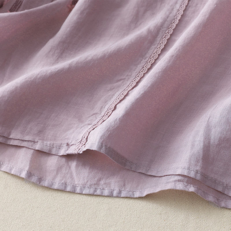 Chemise décontractée en coton et lin pour femme, motif Buddha Stones, broderie étoile filante, col en V, manches mi-longues - image 7