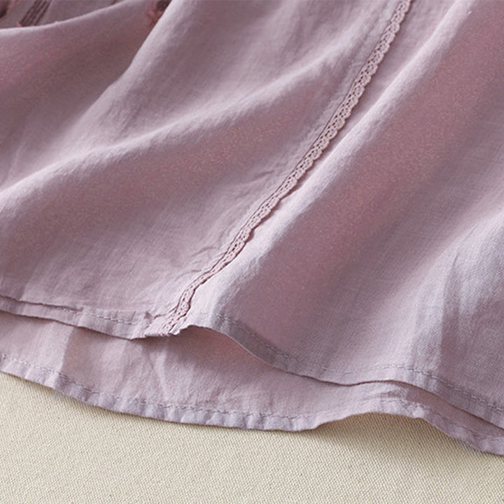 Chemise décontractée en coton et lin pour femme, motif Buddha Stones, broderie étoile filante, col en V, manches mi-longues - image 7