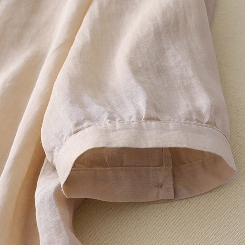 Chemise décontractée en coton et lin pour femme, motif Buddha Stones, broderie étoile filante, col en V, manches mi-longues - image 16