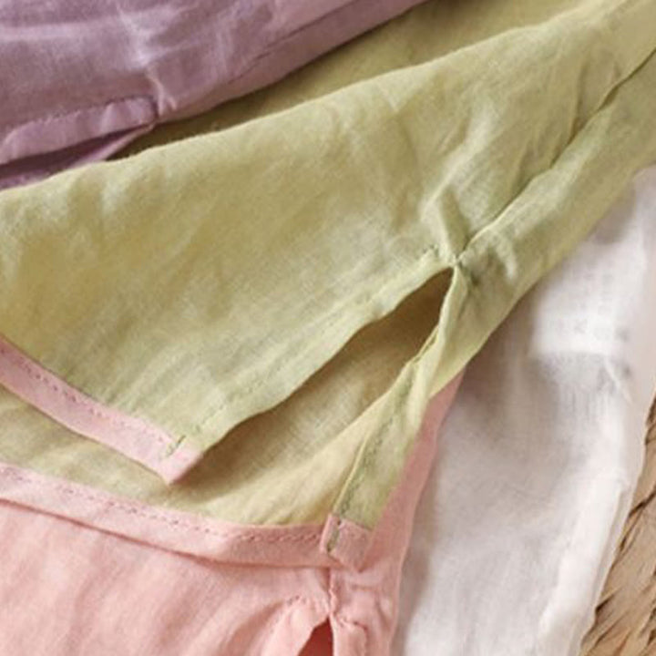 Chemise décontractée en coton à manches trois-quarts pour femme, Buddha Stones, fleurs brodées, feuilles, grenouille, boutons