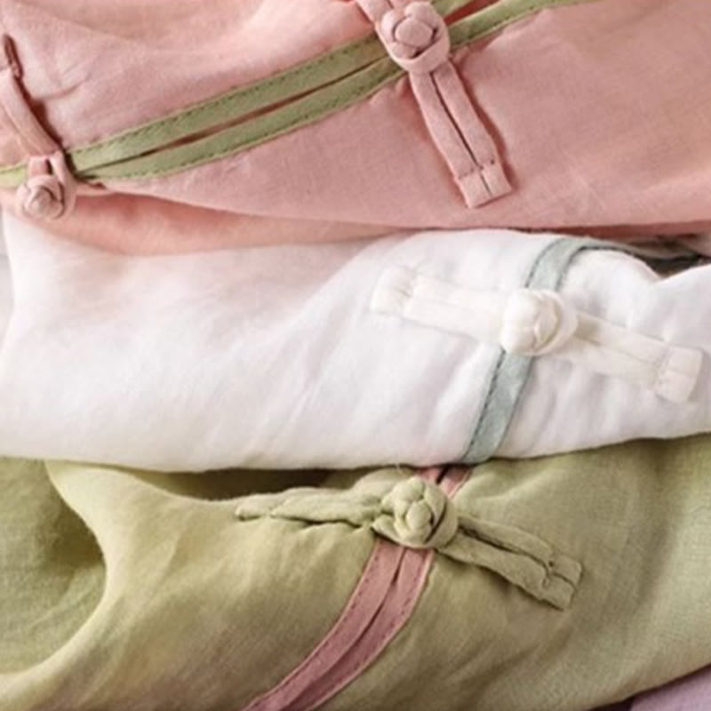 Chemise décontractée en coton à manches trois-quarts pour femme, Buddha Stones, fleurs brodées, feuilles, grenouille, boutons