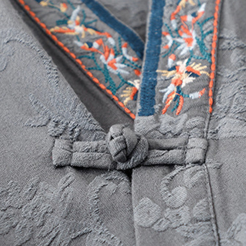 Chemise femme en coton à manches longues et boutons grenouille, motif fleurs brodées de Buddha Stones - image 24