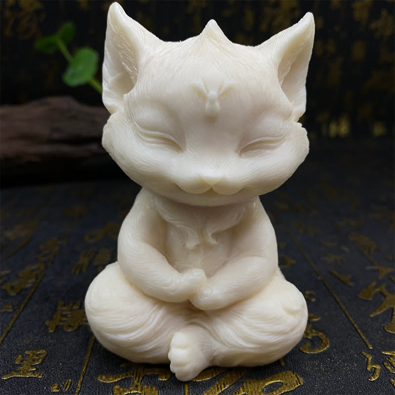 Buddha Stones Renard à neuf queues Sculpté Ivoire Fruit Bénédiction Décoration de la maison - Ivory Fruit White Fox 11*6*6cm - image 10