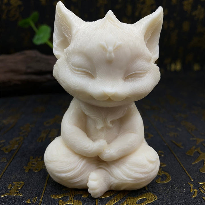 Buddha Stones Renard à neuf queues Sculpté Ivoire Fruit Bénédiction Décoration de la maison - Ivory Fruit White Fox 11*6*6cm - image 10
