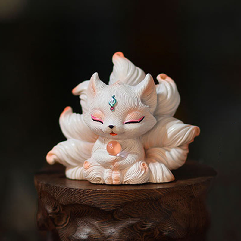 Mini renard à neuf queues en résine représentant des Buddha Stones , décoration de bureau ou de maison