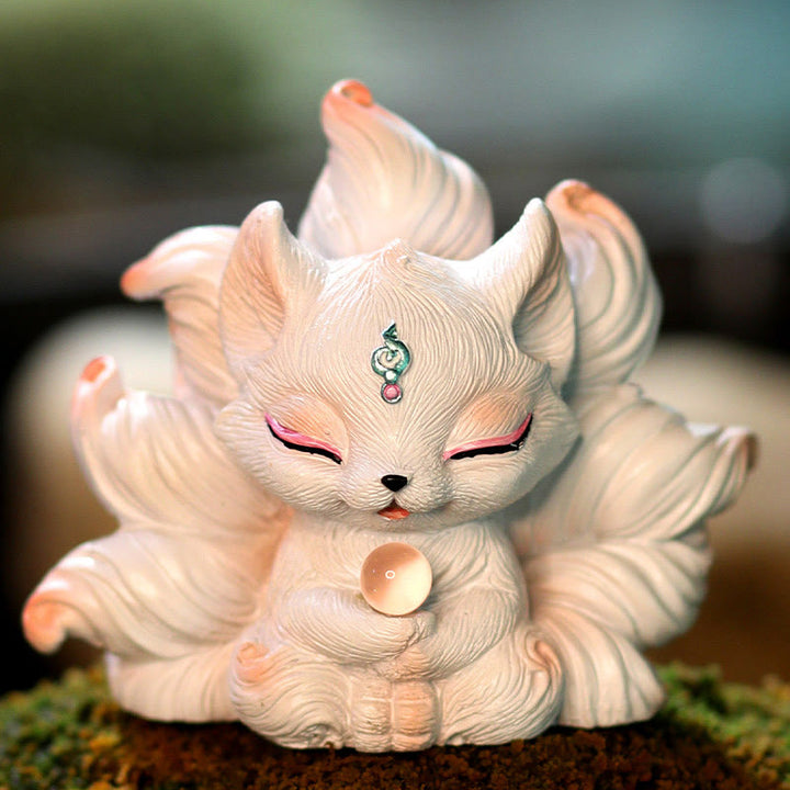 Mini renard à neuf queues en résine représentant des Buddha Stones , décoration de bureau ou de maison