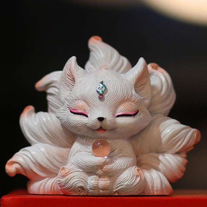 Mini renard à neuf queues en résine représentant des Buddha Stones , décoration de bureau ou de maison