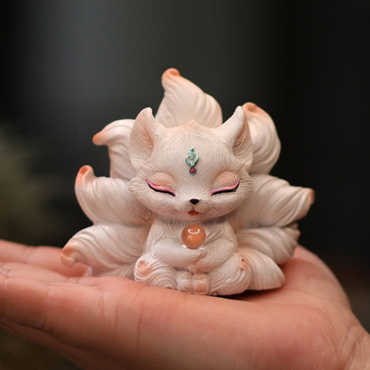 Mini renard à neuf queues en résine représentant des Buddha Stones , décoration de bureau ou de maison