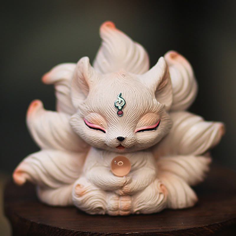 Mini renard à neuf queues en résine représentant des Buddha Stones , décoration de bureau ou de maison